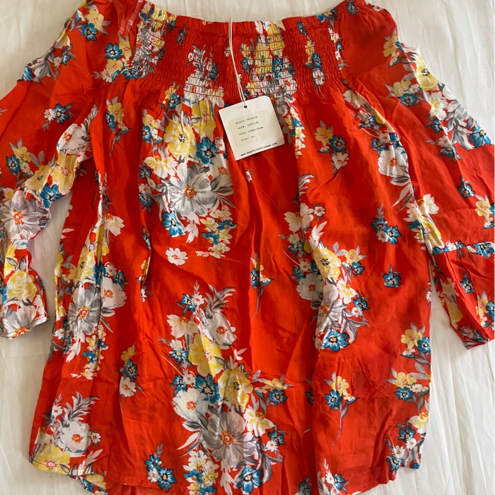 BeachLunchLounge Floral Orange Blossom off the shoulder Top Size XS NWT - Picture 9 of 15